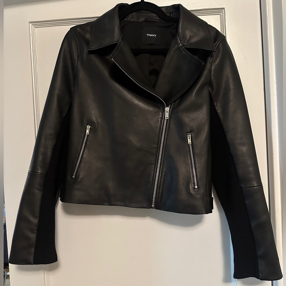 Theory moto leather jacket large black